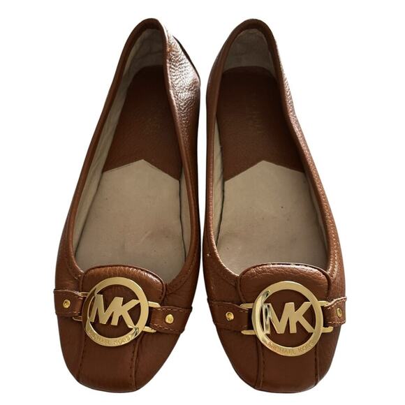 Michael Kors Saffiano Fulton Leather Shoes Moccasin Tan Color Size 7.5 M - Picture 1 of 8